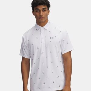 NWOT. Under Armour Men's Playoff Polo in White with Bird Pattern
